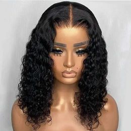 Synthetic Wigs Synthetic Wigs Soft PrePlucked Short Bob 16inch 180density Kinky Curly Synthetic Lace Front Wigs For Black Women With Baby Hair 240328 240327