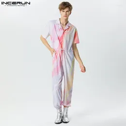 Men's Pants INCERUN 2024 American Style Men Sexy Jumpsuits Fashion Gradient Colour Rompers Casual Streetwear Long Sleeved Bodysuits S-5XL