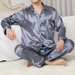 Men's Sleepwear Pyjamas Men Fall Spring Ice Silk Short Sleeve Lapel Satin Youth Large Cardigan Home Suit Set Male Loungewear Gentlemen