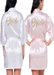 Women039s Satin Wedding Kimono Bride Gold Robe Sleepwear Bridesmaid Robes Pyjamas Bathrobe Nightgown Spa Bridal Robes Dressing 5136529