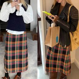 Skirts Fashion Plaid Pleated Skirt Korean Aesthetic Thickening Long Women Vintage Woollen High Waist Faldas Clothes Pants C112