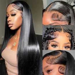 Synthetic Wigs 30 Inch Straight Lace Front Wig 13x4 Human Hair Wigs For Women Brazilian Human Hair Remy Transparent HD 4x4 Lace Closure Wigs 240329