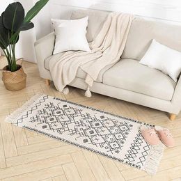 Carpets Cotton Linen Soft Doormat Handmade Tassel Rug Living Room Geometric Printed Bedside Floor Mat Pad Home Boho Decor