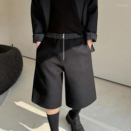 Men's Shorts SYUHGFA Casual Elastic Waist Versatile Zipper Placket Personalised Woollen Splicing Straight Wide Leg Capris 2024