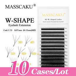 Eyelashes MASSCAKU 10cases/lot 38D W Shape Big Bundle Eyelash Extension Natural Soft Black W Style Lashes Faux Mink Individual Lash