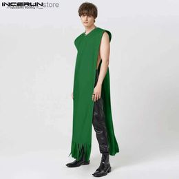 Men's Tank Tops Stylish Long-style Tops New Mens Fashion Shawl Tank Tops Casual Street Hot Selling Tassel Design Sleeveless Vests S-5XL L240319