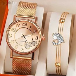 Relógios de pulso elegante rosa ouro coração dial relógio feminino simples temperamento estudante impermeável feminino de alto nível feminino relógios de luxo mulheres 24319