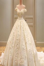 Vintage Off The Shoulder Lace Wedding Dresses 3DFloral Appliques Pearls Laceup Back Cheap Bridal Wedding Ball Gowns vestidos de 5329864