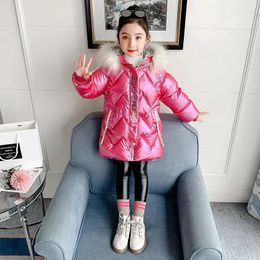 Down Coat Girls'cotton-Padded Clothes 2024 Western Style Parka Korean Bright Surface Cotton-Padded To Children