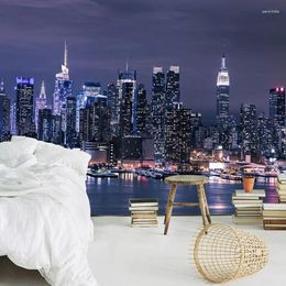 Wallpapers Custom 3D Non-woven Wallpaper Modern York City Night View Living Room TV Background Wall Decor Mural Pared