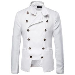 Mens Stylish Double Breasted White Blazer Jacket Brand Casual Slim Fit Party Wedding Suit Men Stage Prom 240307