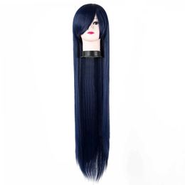 Synthetic Wigs Long Dark Blue Wig Fei-Show Synthetic Heat Resistant 100CM/40 Inches Straight Hair Carnival Halloween Costume Cos-play Hairpiece 240328 240327