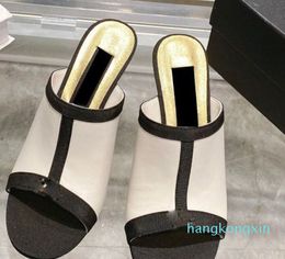 Designer -Womens Slippers Stiletto Heel Leaky Toe Sandal Sheepskin Full Instep Slippers