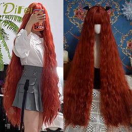 Synthetic Wigs Lace Wigs 120cm Long Wavy Hair Synthetic Wigs Female Red Brown Coaplay Lolita Wig With Bangs Natural Hair Wigs Women Heat Fesistant Fibre 240328 240327