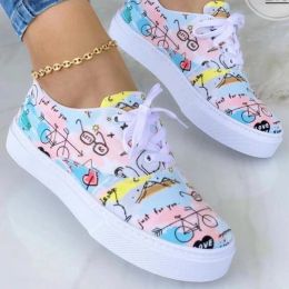 Shoes Spring Autumn Fashion Canvas Shoes Women's 2022 Mix Colours Ladies Lace Up Comfy Casual Shoes 43 LargeSized Outdoor Sneakers