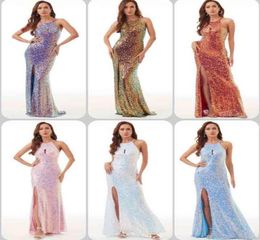 Sparkly Colourful Sequin Mermaid Evening Dress 2022 Sexy Blue Pink Black Girl Prom Dress Keyhole Front Long Formal Party Ceremony G6229265