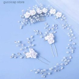 Tiaras Silver Colour Pearl Crystal Wedding Hair Combs Brides hair ornament Crystal Women Brid hair comb Pearl comb wedding headdress Y240320