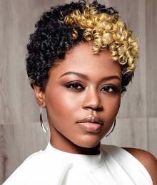 Wigs BeiSDWig Synthetic Afro Kinky Curly Wigs for Black Women Black and Blonde 2 Tones Hairstyles for Women Kinky Curly Hairstyles