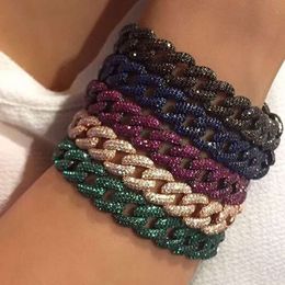 Hip Hop Bling Iced Out Miami Cuban Chain Bracelets Micro Pave Rainbow Red Green Blue CZ Colourful Women Men Fashion Jewellery