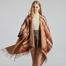 Scarves Autumn Winter Fashion Warm Shawl Woman Slit Casual Tassel Travel Cape Cloak Female Design Thicken Colour Lattice Wraps Scarf
