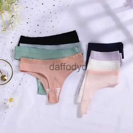 Women's Panties Cotton G-string Panties Womens Sexy Seamless Ribbed T-shaped Underpants Ladies Thong Solid Colour Low Waist Bikini Briefs M-XXL 240319