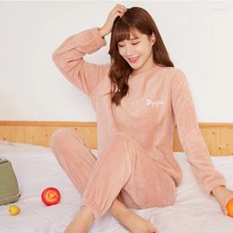 Women's Two Piece Pants Women Velvet Pyjama Set Loose Top And Elastic Waist Home Casual Warm Woollen Suit 2024Autumn Winter