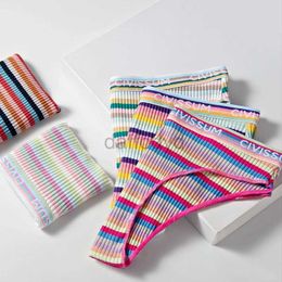 Women's Panties 3PCS/Set Women Cotton Half Hip Panties Female Low Waist Underwear Sexy Colourful Rainbow Striped Lingerie Girls Cute Briefs NK606 24323