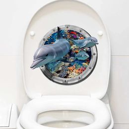 Toilet Stickers Blue Ocean Toilet Sticker Toilet Fish Beautifying Waterproof 3D Shark Self Adhesive Wall Sticker For Home 240319