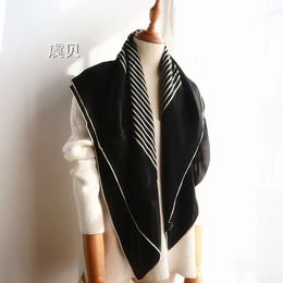 High quality natural silk satin scarf women black white striped printed shawl scarves big size square bandana wrap gift for lady 240314