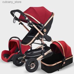 Strollers# High Landscape Baby Stroller 3 in 1 With Car Seat Pink Stroller Luxury Travel Pram Car seat and Stroller Baby Carrier Pushchair L240321