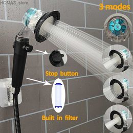 Bathroom Shower Heads Propeller Large Flow Bathroom Shower Head High Pressure 3 Modes With Adjustable Button Built-in Philtre Handheld Rainfall Shower Y240319