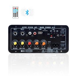 Speakers AC 220V 12v 24v Digital Bluetooth Amplifier Board Subwoofer Dual Microphone Karaoke Amplifiers For 812 Inch Speaker