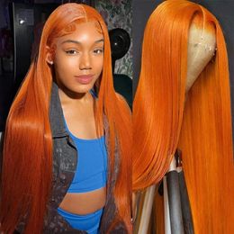 30Inch Ginger Orange Lace Front Human Hair Wigs 13x4 Straight Lace Frontal Wig Brazilian Glueless PrePlucked Wigs on Promotion