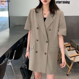 Suit Dress Oversized 300 Pounds Medium Length Short Sleeved Jacket Loose Fitting Thin and Casual for Women {category}