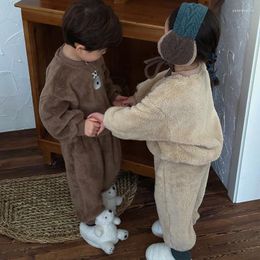 Clothing Sets Winter Kids Bear Plush Suit Keep Warm Children Top Pants Set Soft Boy Girl Home Clothes