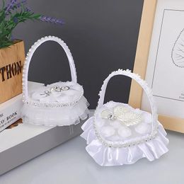 Gift Wrap Wedding Rings Boxes Flowers Hand-held Heart-shaped White Lace Ruffles Pearl For Jewelry Accessories Supplies Props