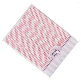 Disposable Cups Straws 30pcs Striped Paper Party Straw Drinking (Pink White)