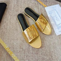 Designer Slides Women Slippers Metallic Y1S letterSlide Sandals woman Luxury Sandal Fashion Summer genuine leath Beach High heeled flat Low Heel Shoes