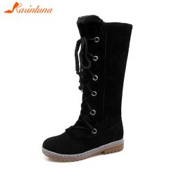 Boots KARINLUNA Plus Size 3446 Women Fur Boots Ladies Winter Warm Shoes Woman Laceup midcalf Snow Boots nonslip Low Heel Shoes