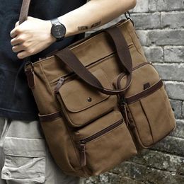 Bag Canvas Men Casual Shoulder Business Handbag Briefcase 14 Inches Computer Retro Crossbody High Capacity