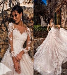 Elegant ALine Wedding Dresses Lace Sweetheart Long Illusion Sleeves Sweep Train Wedding Dress Bridal Gowns vestidos de n2342675
