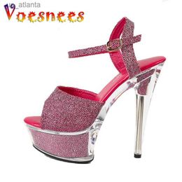 Dress Shoes 15CM High-heel Shoe Womens New Transparent Wedding Fashion Platform Summer Models Pumps Super Sexy Sequined Sandals H240325