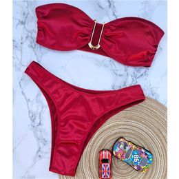 Women's Swimwear Strapless Push Up Swimsuit Womens Sexy Bikini Set 2024 Summer Fashion Mini Bikini Womens Low Waist Email J240319