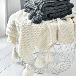 Blankets Nordic Thread Blanket With Tassel Solid Beige Grey Throw For Bed Sofa Home Textile Fashion Cape Knitted Wool
