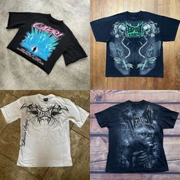 Trendy Men's T-shirts Digital Inkjet Graphic Print Tee Retro Street Gothic Style Summer Couple Loose Hip Hop Short Sleeve Y2k Shirts