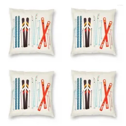 Pillow 4 Pcs - 45cm 18Inch Colourful Retro Ski Illustration Square Pillowcase Polyester Pattern Zip Decor Case Sofa Cover