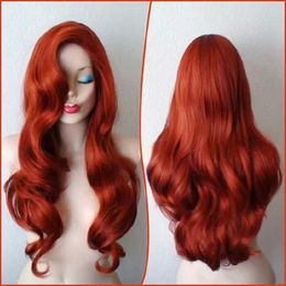 Synthetic Wigs Lace Wigs Jessica Rabbit Wavy Long Copper Red Hair Little Mermaid Princess Ariel Heat Resistant Cosplay Costume Wig 240329