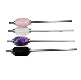 20pcs Ecofriendly Reusable Natural Crystal Drinking Straws Amethyst Stainless Steel Quartz Healing Stone Drink Straw With Brush K3012293