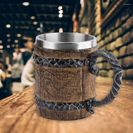 Mugs Simulation Wooden Barrel Mug Double Wall Heat Insulated Cup Creative Portable Durable Stainless Steel Retro For Home Ornament