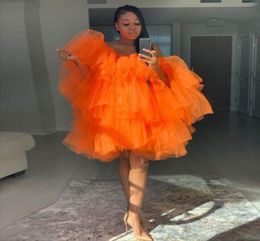 Orange Women Short Homecoming Dress Plus Size Puffy Mini Tutu Skirts Tiered Tulle African Cocktail Party Dress Short Prom Gowns Ve8662779